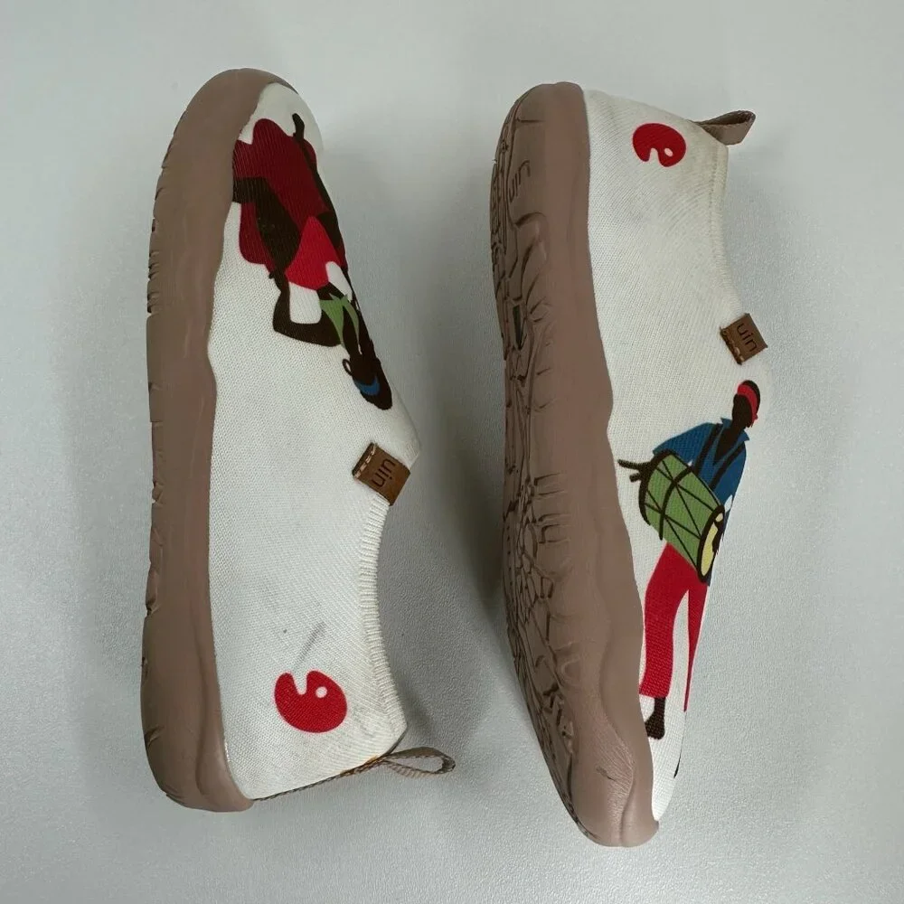 UIN Dance Up Toledo Art Painted Loafers Size 7 Canvas Slip On Flat Sneaker Cream - Picture 10 of 13